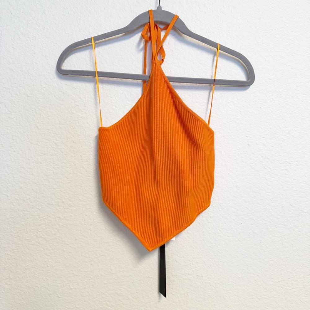 House of Harlow 1960 Orange Ribbed Halter Triangle Top Size XS NWT